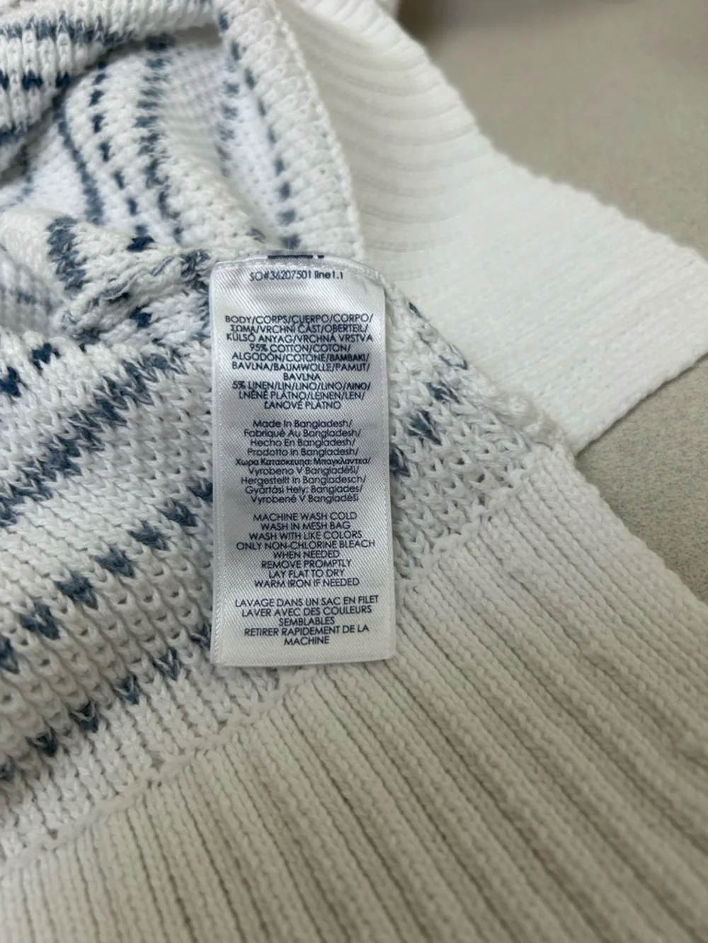 Striped Knit Henley Sweater in White and Blue - Picture 4 of 5